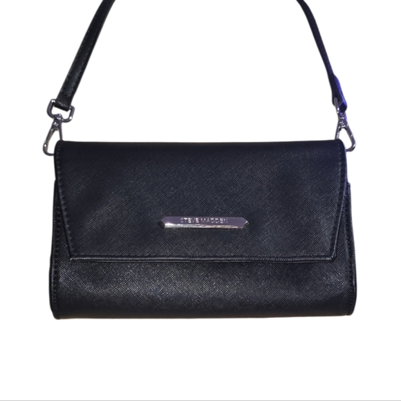 Steve Madden Black Crossbody Shoulder Bag with Silver Plaque - Picture 3 of 9